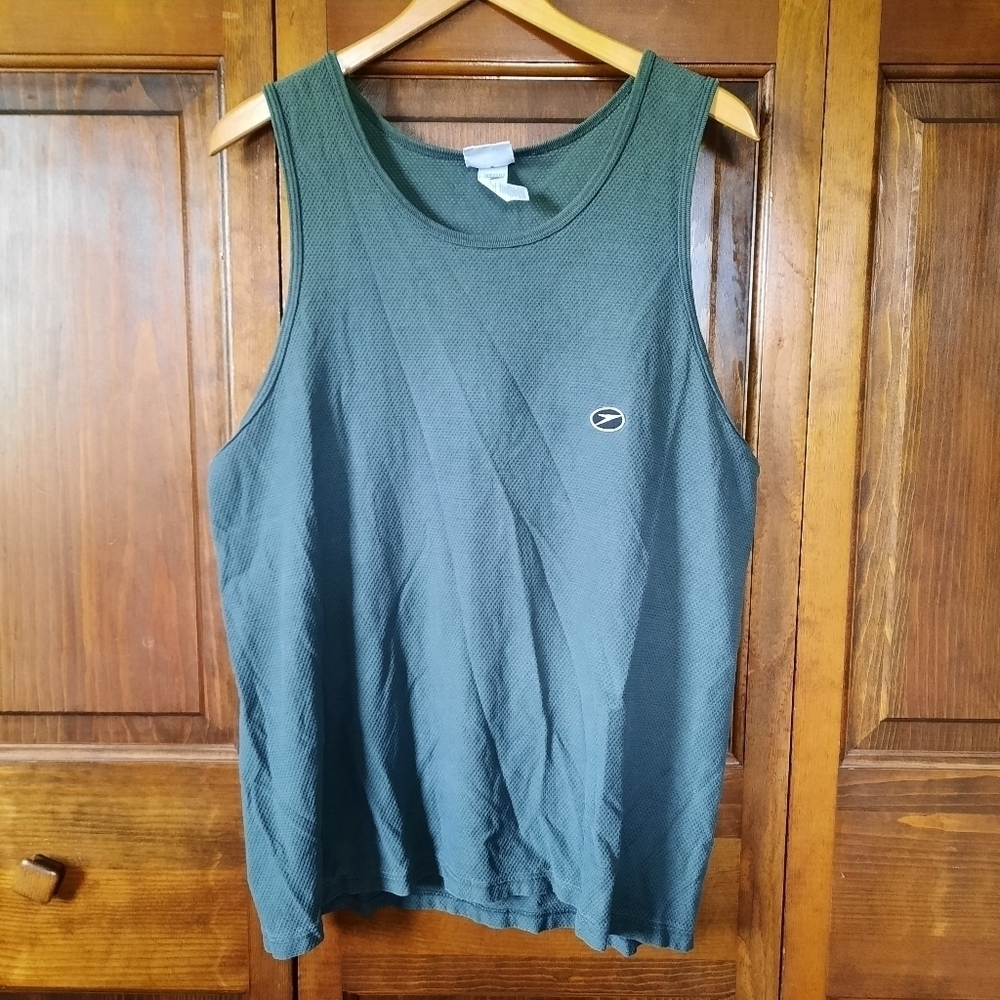 Vintage Y2K Speedo 100% Cotton Hunter Green Graphic Tank Top Size Large